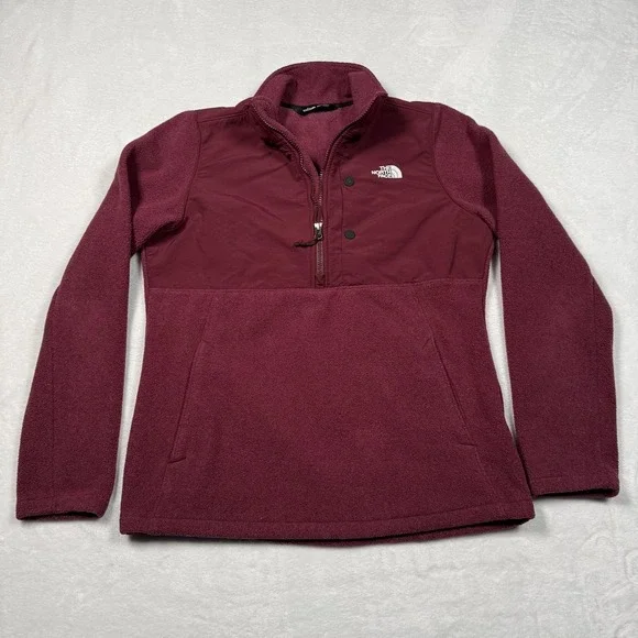 The North Face Jacket Womens Medium Red Fleece 1/4 Zip Pullover Pockets Soft - Picture 2 of 9